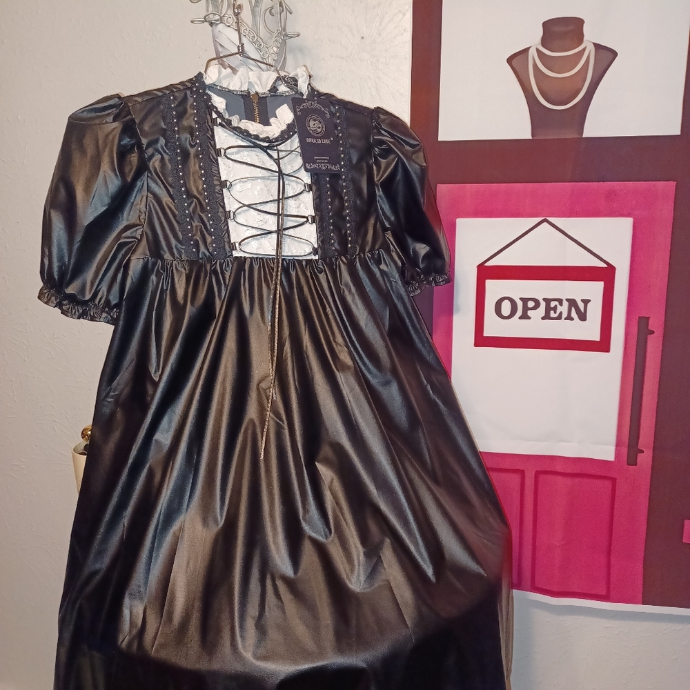 Black PU Leather Babydoll Dress